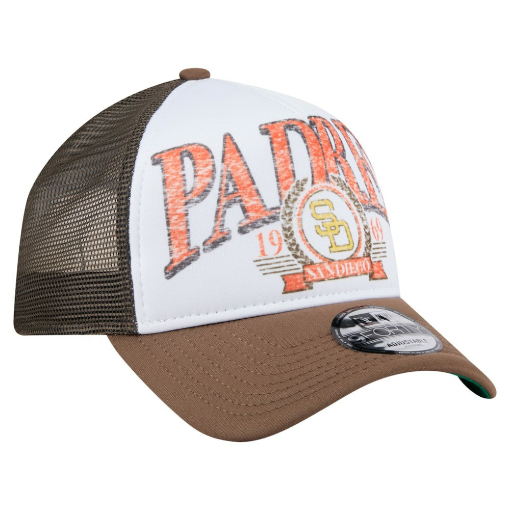 San Diego Padres New Era Distressed 9FORTY A-Frame Adjustable Trucker Hat - Brown Hats