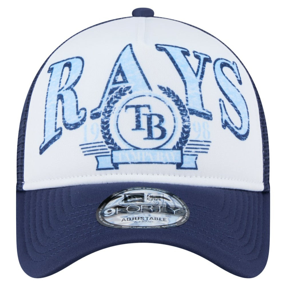 Tampa Bay Rays New Era Distressed 9FORTY A-Frame Adjustable Trucker Hat - Navy Hats