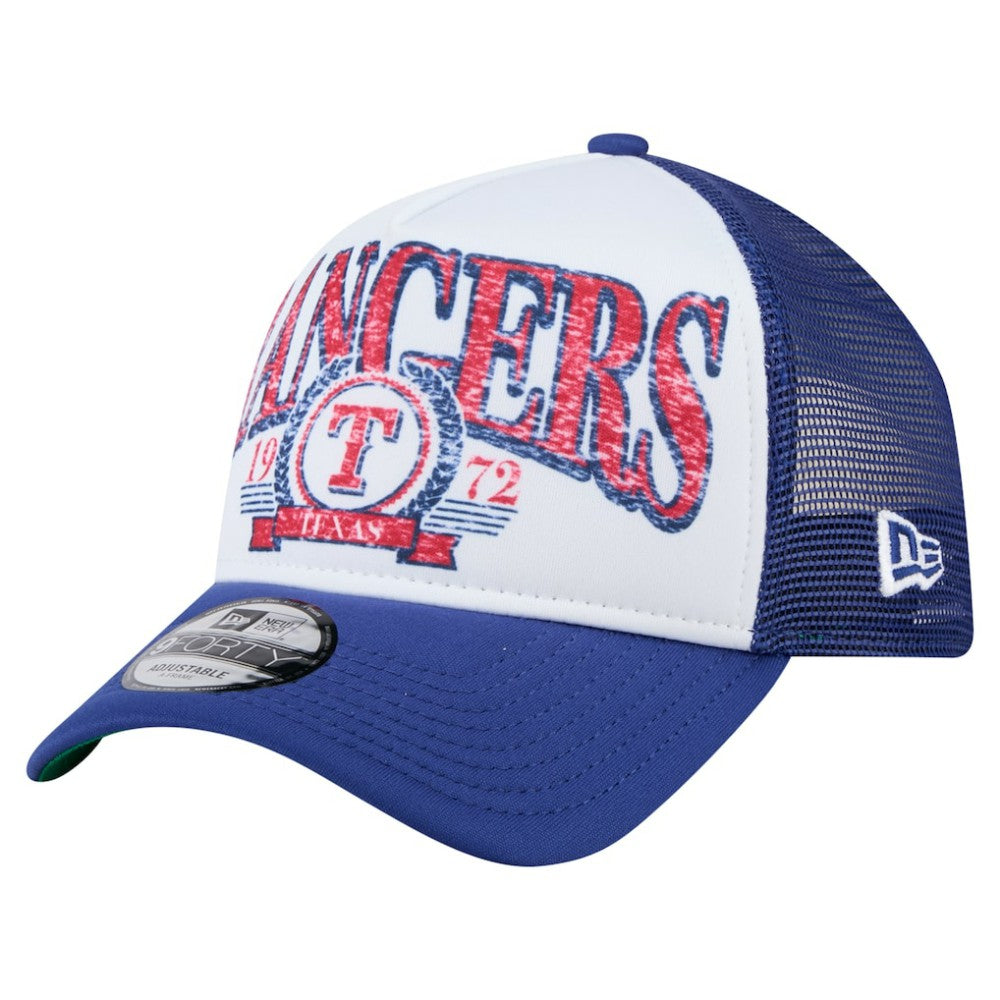 Texas Rangers New Era Trucker A-Frame 9FORTY Adjustable Hat - White/Royal Hats