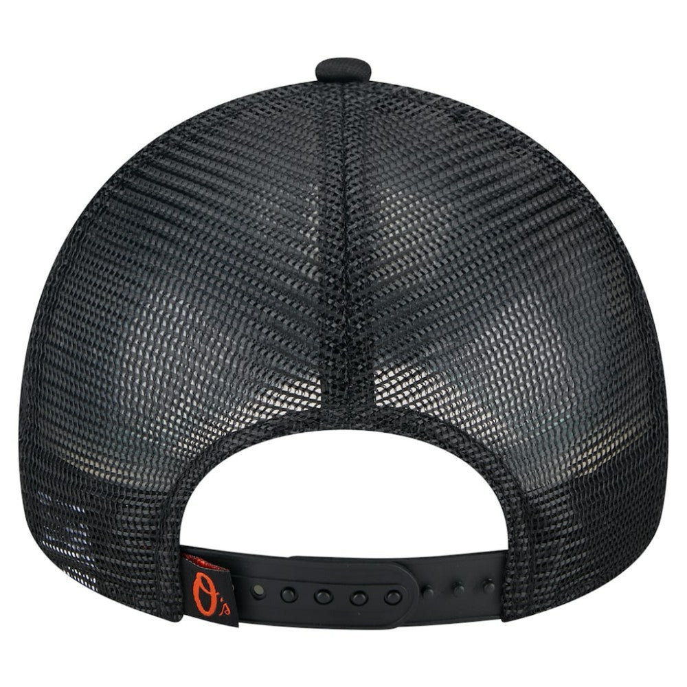 Baltimore Orioles New Era Distressed 9FORTY A-Frame Adjustable Trucker Hat - Black Hats
