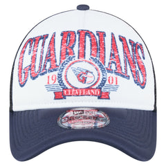 Cleveland Guardians New Era Distressed 9FORTY A-Frame Adjustable Trucker Hat - White/Navy Hats