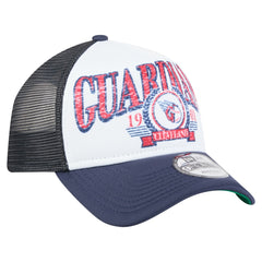 Cleveland Guardians New Era Distressed 9FORTY A-Frame Adjustable Trucker Hat - White/Navy Hats