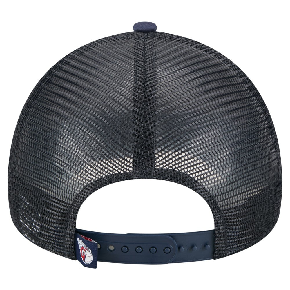 Cleveland Guardians New Era Distressed 9FORTY A-Frame Adjustable Trucker Hat - White/Navy Hats