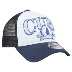 Chicago Cubs New Era Distressed 9FORTY A-Frame Adjustable Trucker Hat - White/Navy Hats