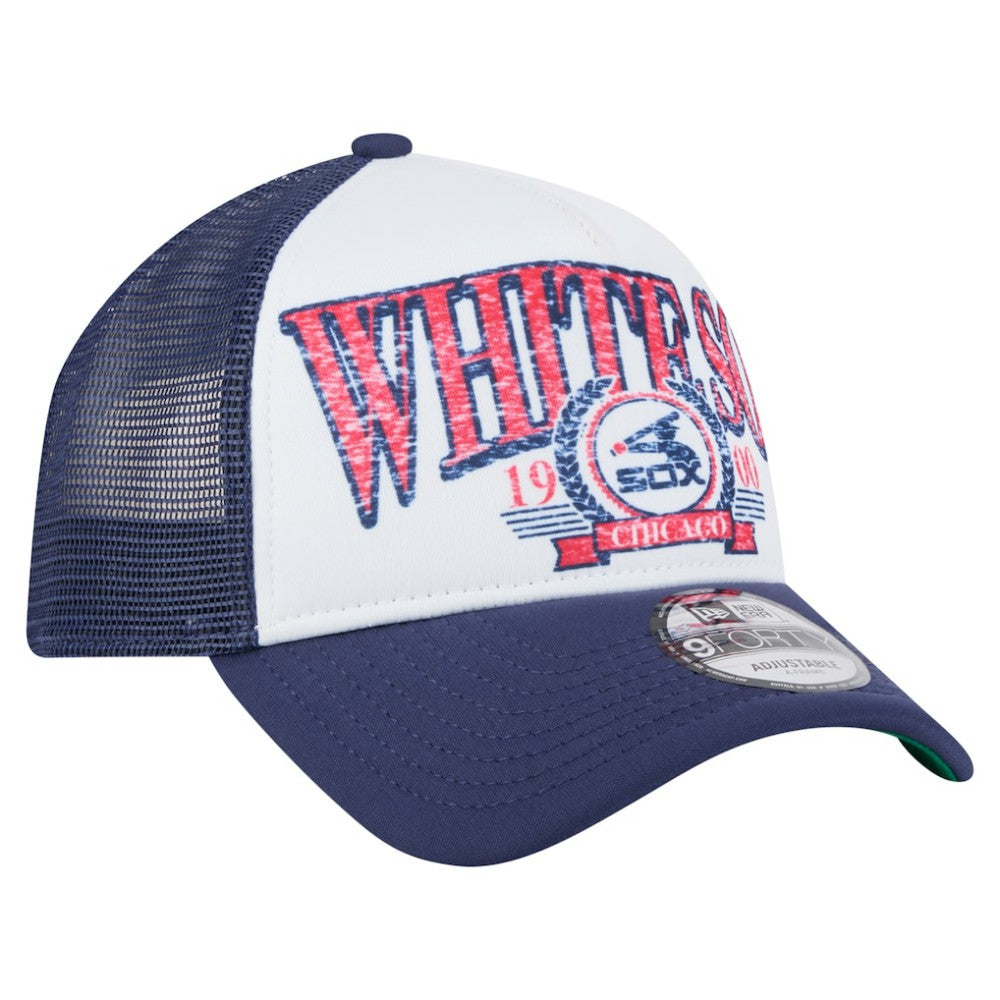 Chicago White Sox New Era Distressed 9FORTY A-Frame Adjustable Trucker Hat - White Hats
