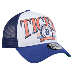 Detroit Tigers New Era Distressed 9FORTY A-Frame Adjustable Trucker Hat - White/Navy Hats