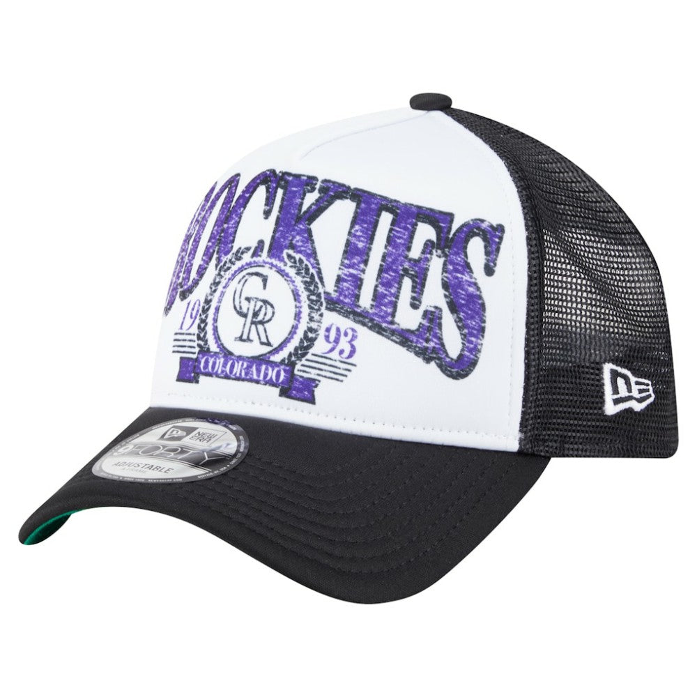 Colorado Rockies New Era Distressed 9FORTY A-Frame Adjustable Trucker Hat - Black Hats