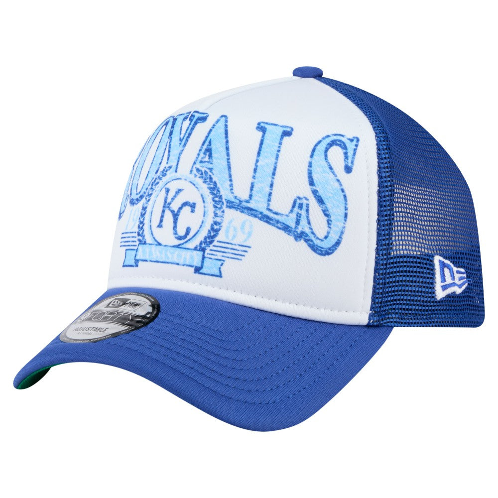Kansas City Royals New Era Distressed 9FORTY A-Frame Adjustable Trucker Hat - Royal Hats