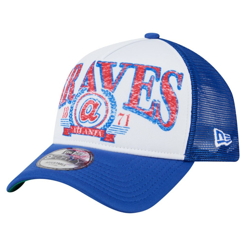 Atlanta Braves New Era Trucker A-Frame 9FORTY Adjustable Hat - White/Royal Hats