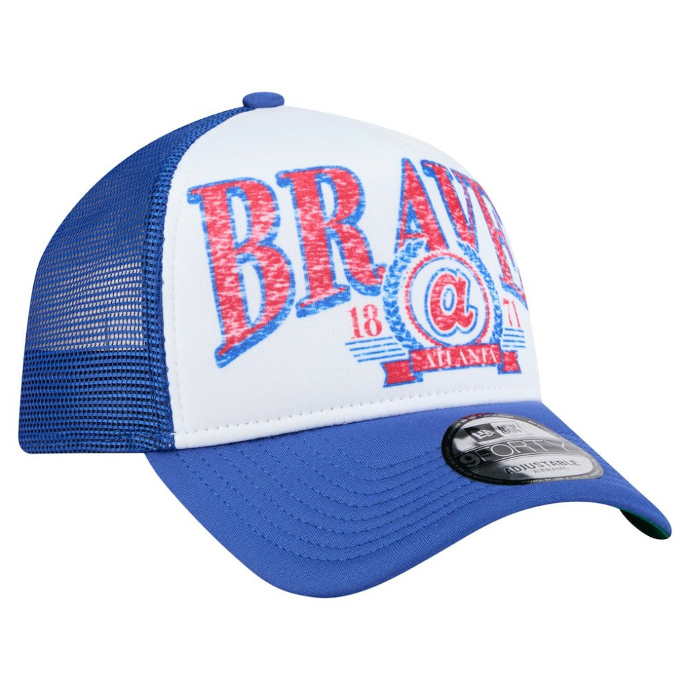 Atlanta Braves New Era Trucker A-Frame 9FORTY Adjustable Hat - White/Royal Hats