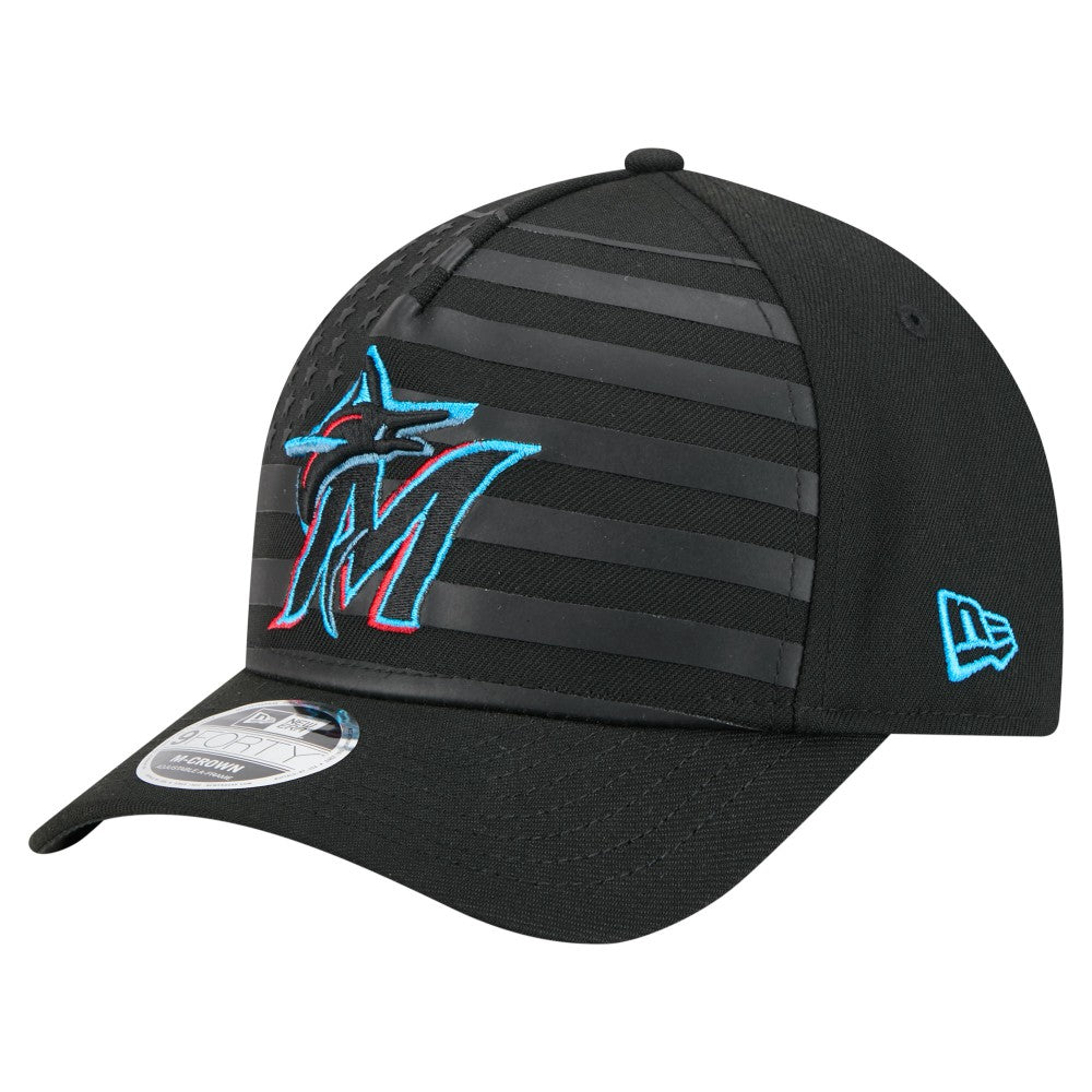 Miami Marlins New Era American Flag 9FORTY M-Crown A-Frame Adjustable Hat - Black Hats