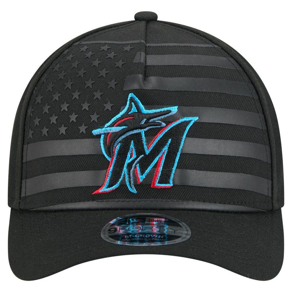 Miami Marlins New Era American Flag 9FORTY M-Crown A-Frame Adjustable Hat - Black Hats