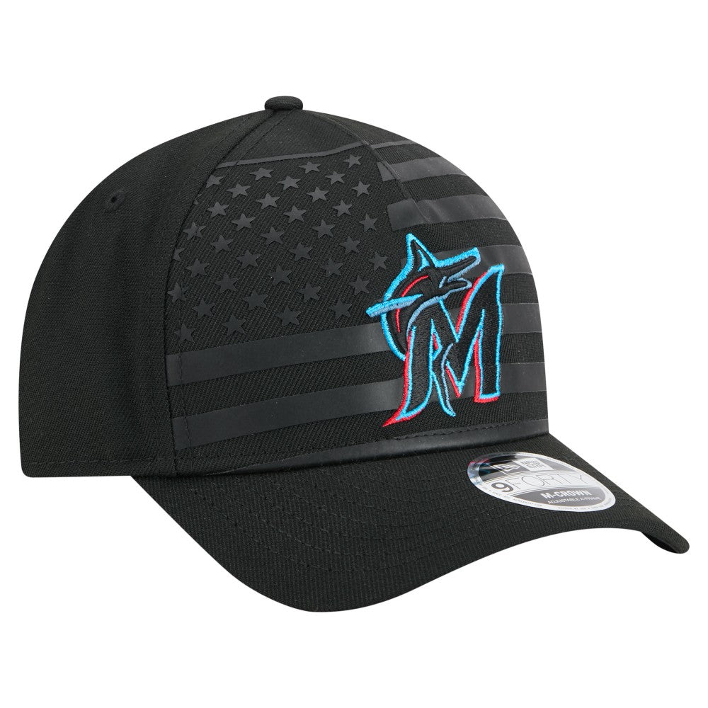 Miami Marlins New Era American Flag 9FORTY M-Crown A-Frame Adjustable Hat - Black Hats