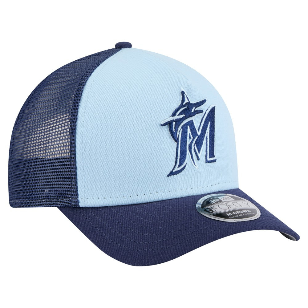 Miami Marlins New Era 2-Tone Color Pack 9FORTY M-Crown A-Frame Adjustable Hat - Light Blue/Navy Hats