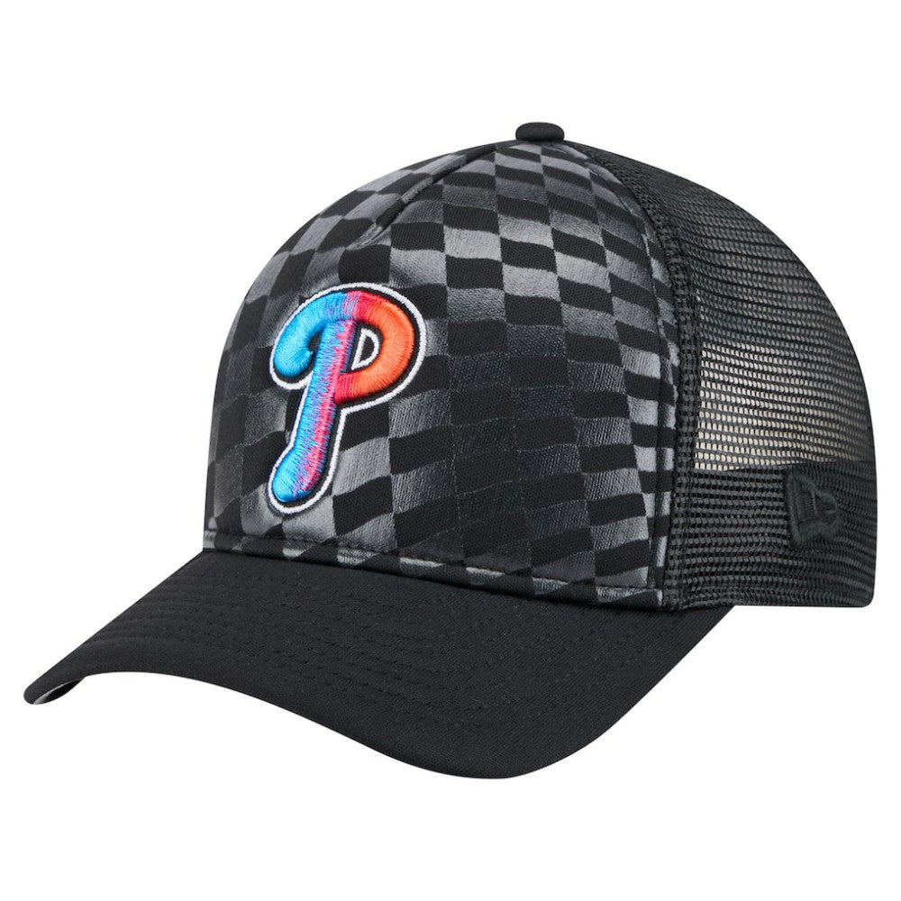 Philadelphia Phillies New Era Gradient 9FORTY A-Frame M-Crown Trucker Adjustable Hat - Black Hats