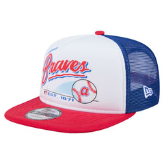 Atlanta Braves New Era Retro Script Trucker 9FIFTY Snapback Hat - White/Red Hats
