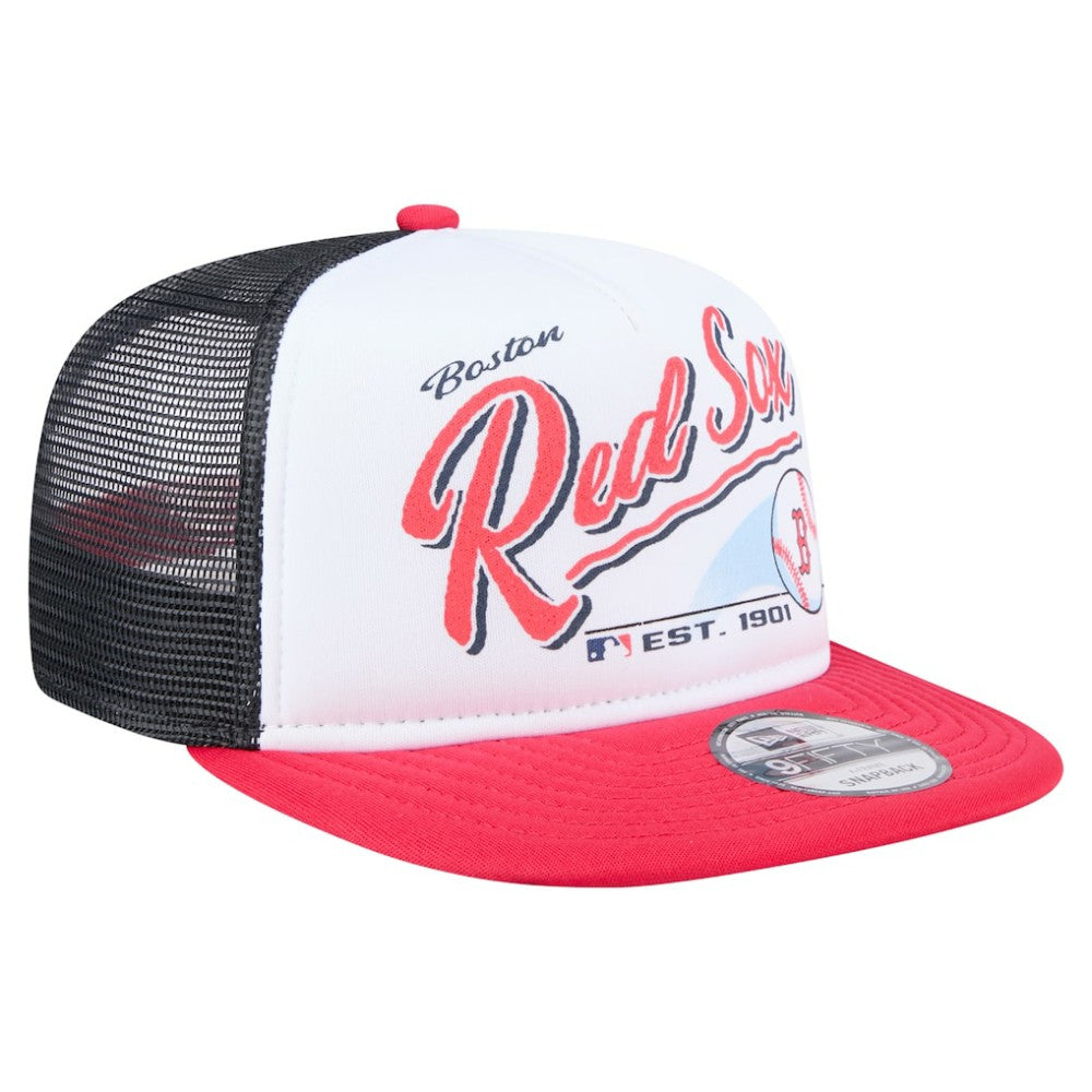 Boston Red Sox New Era Retro Script Trucker 9FIFTY Snapback Hat - White/Red Hats