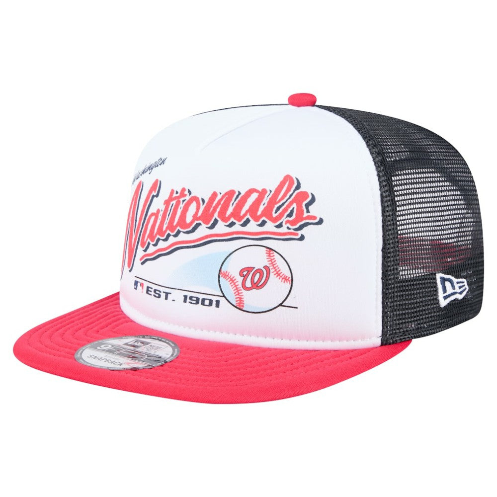 Washington Nationals New Era Retro Script Trucker 9FIFTY Snapback Hat - White/Red Hats
