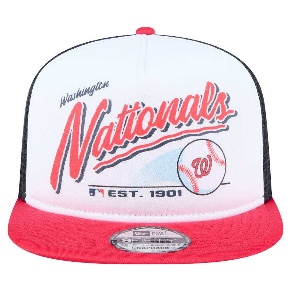 Washington Nationals New Era Retro Script Trucker 9FIFTY Snapback Hat - White/Red Hats