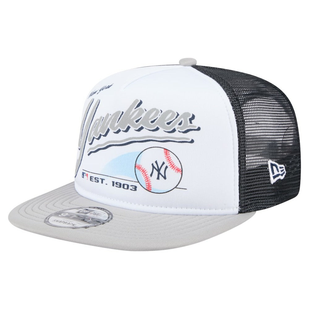 New York Yankees New Era Retro Script Trucker 9FIFTY Snapback Hat - White/Gray Hats