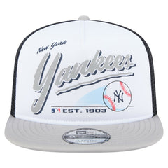 New York Yankees New Era Retro Script Trucker 9FIFTY Snapback Hat - White/Gray Hats