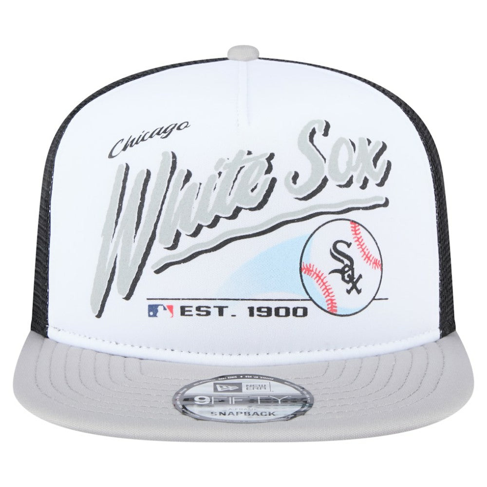 Chicago White Sox New Era Retro Script Trucker 9FIFTY Snapback Hat - White/Gray Hats