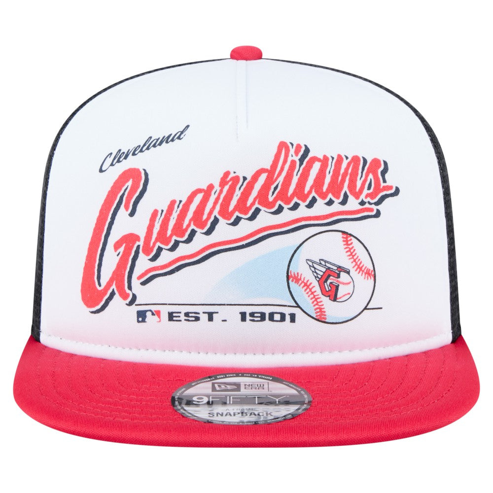 Cleveland Guardians New Era Retro Script Trucker 9FIFTY Snapback Hat - White/Red Hats