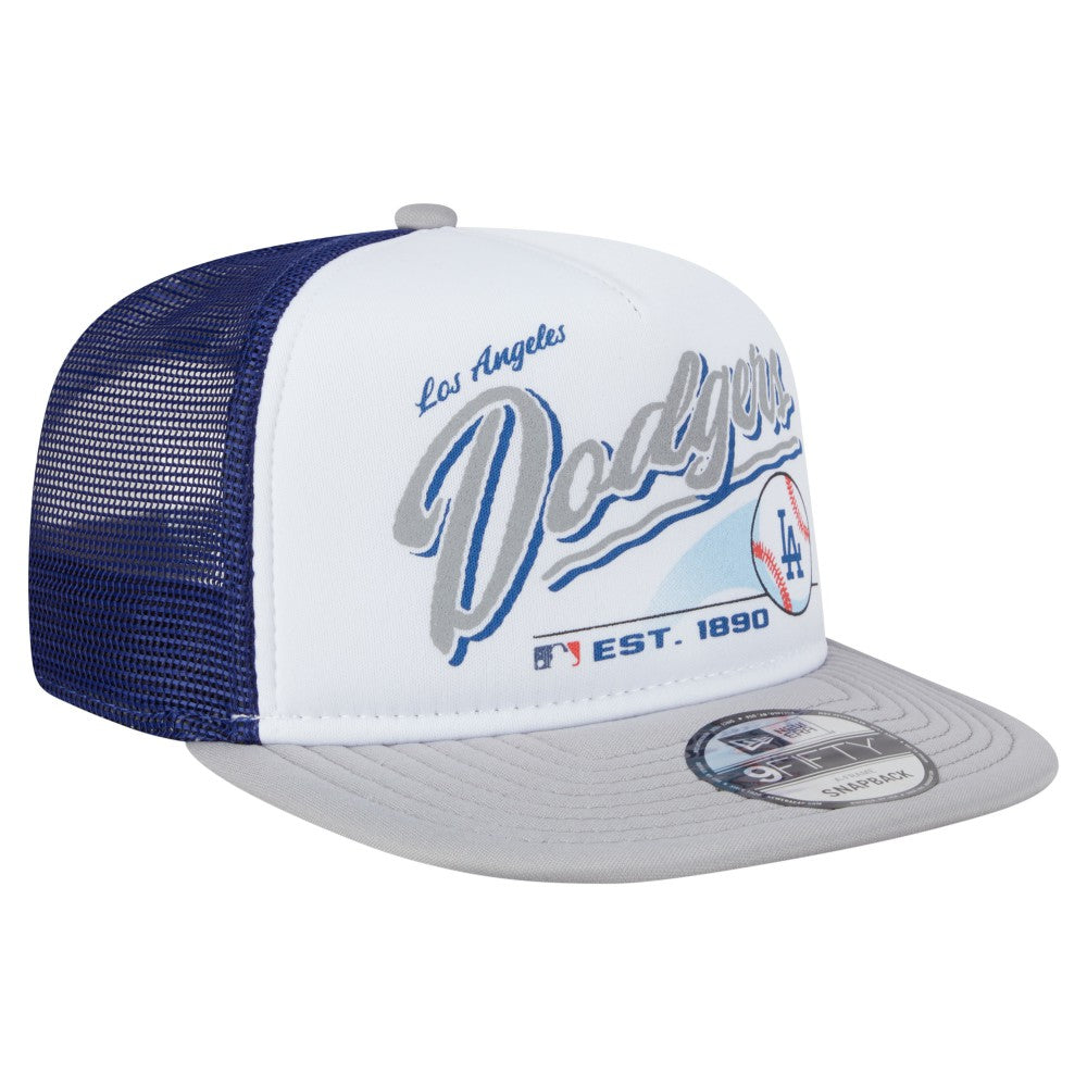 Los Angeles Dodgers New Era Retro Script Trucker 9FIFTY Snapback Hat - White/Gray Hats