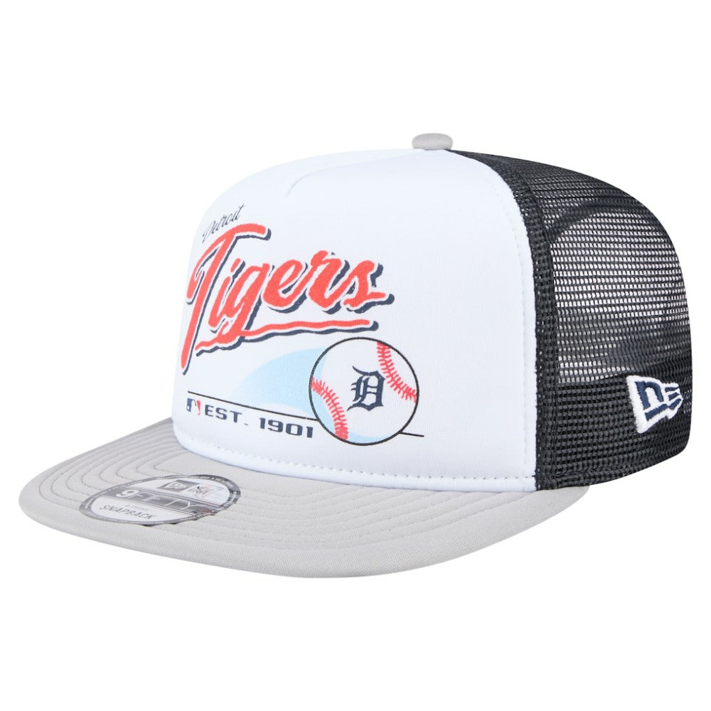 Detroit Tigers New Era Retro Script Trucker 9FIFTY Snapback Hat - White/Gray Hats