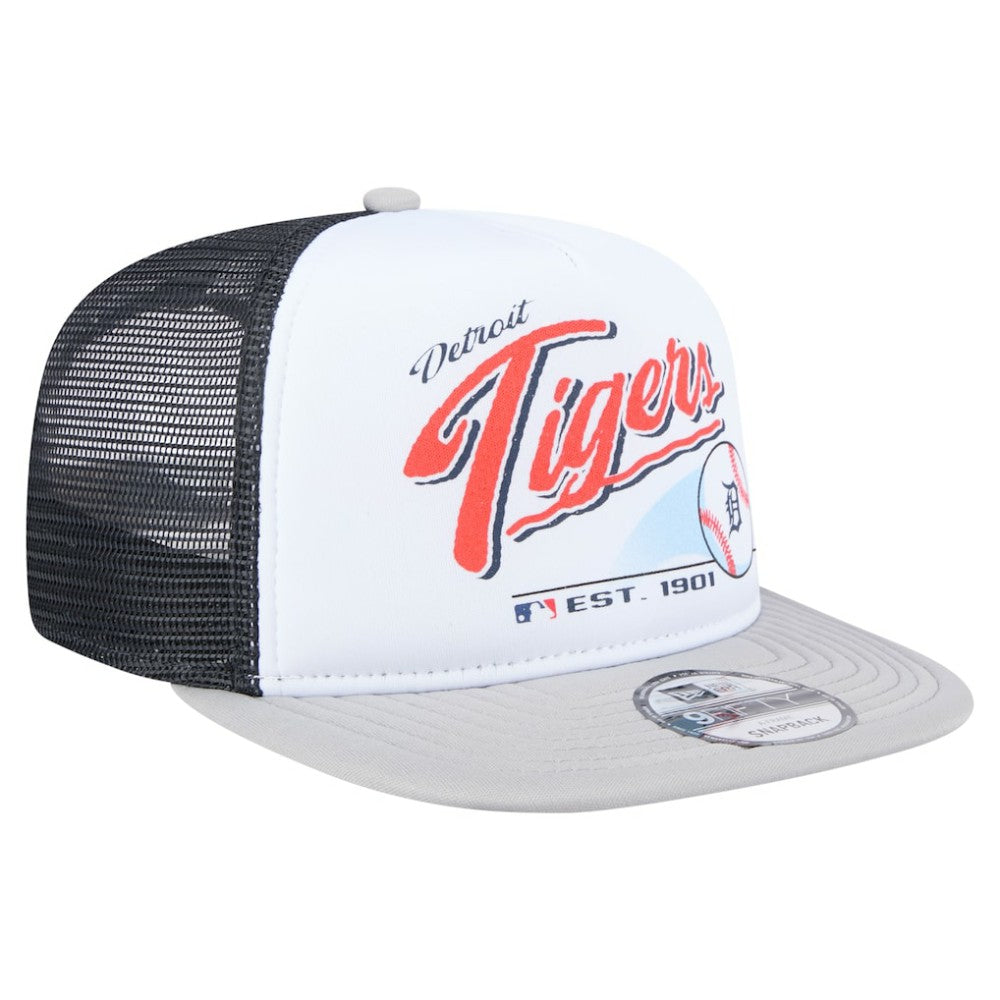Detroit Tigers New Era Retro Script Trucker 9FIFTY Snapback Hat - White/Gray Hats