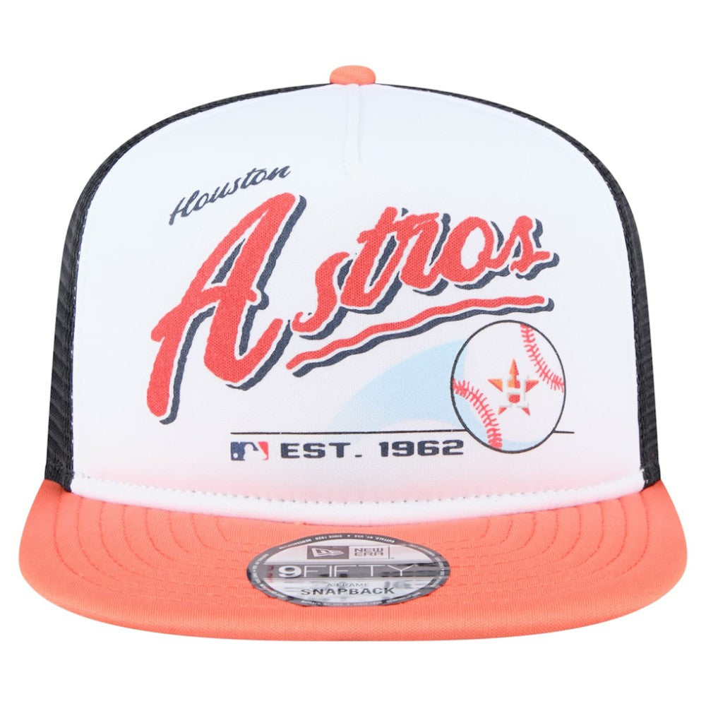 Houston Astros New Era Retro Script Trucker 9FIFTY Snapback Hat - White/Orange Hats