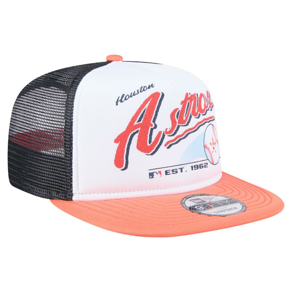 Houston Astros New Era Retro Script Trucker 9FIFTY Snapback Hat - White/Orange Hats