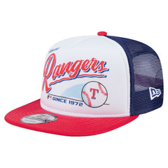 Texas Rangers New Era Retro Script Trucker 9FIFTY Snapback Hat - White/Red Hats