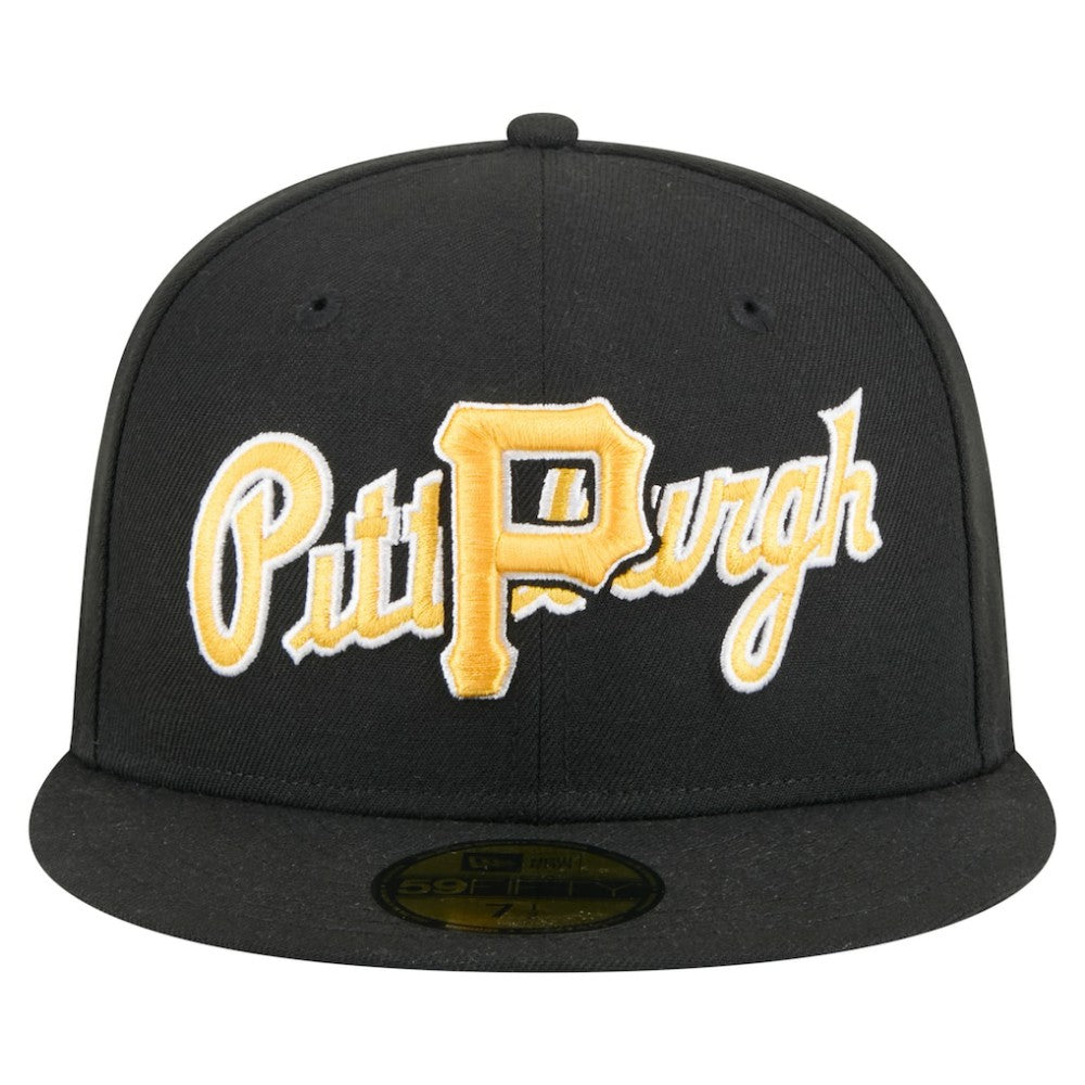 Pittsburgh Pirates New Era Overlap 59FIFTY Fitted Hat - Black Hats