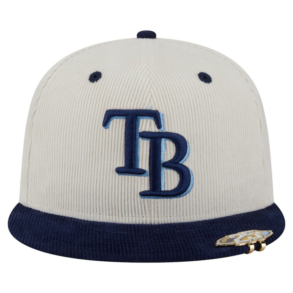 Tampa Bay Rays New Era Two-Tone Corduroy 59FIFTY Fitted Hat - Cream/Navy Hats