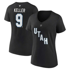 NHL Clayton Keller Utah Mammoth Fanatics Women's Authentic Stack Name & Number V-Neck T-Shirt - Black