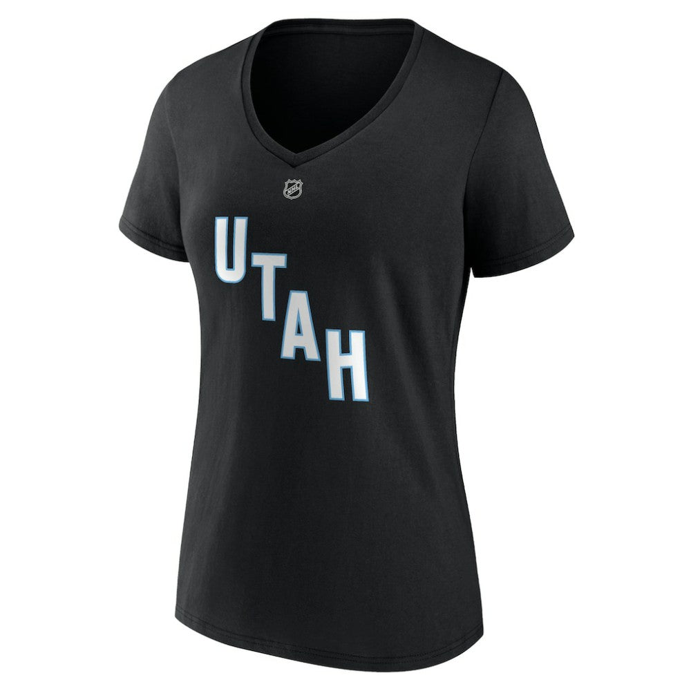 NHL Nick Schmaltz Utah Mammoth Fanatics Women's Authentic Stack Name & Number V-Neck T-Shirt - Black