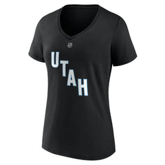 NHL Nick Schmaltz Utah Mammoth Fanatics Women's Authentic Stack Name & Number V-Neck T-Shirt - Black