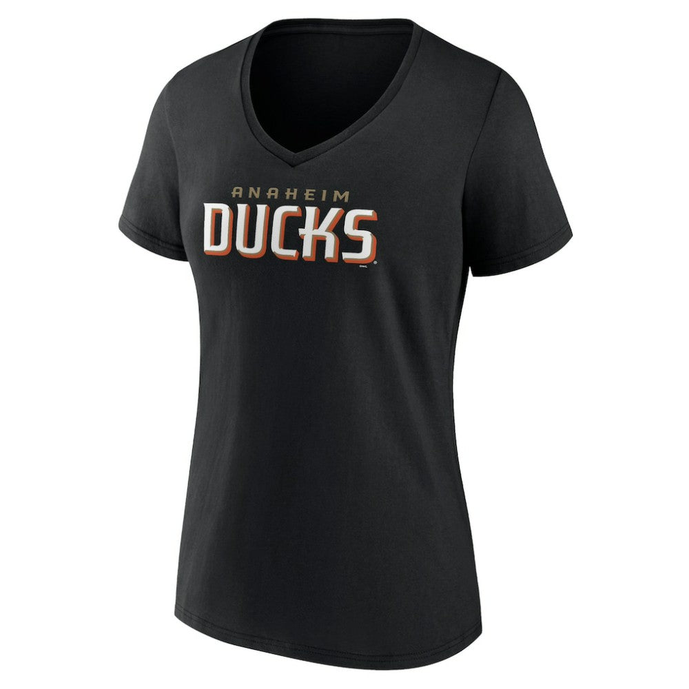 NHL Anaheim Ducks Women's Wordmark V-Neck T-Shirt – Black