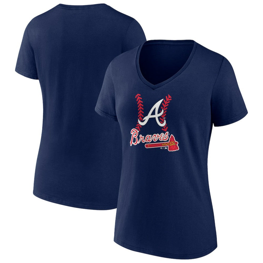Atlanta Braves Women's Fastball V-Neck T-Shirt - Navy T-shirts