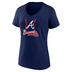Atlanta Braves Women's Fastball V-Neck T-Shirt - Navy T-shirts