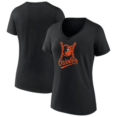 Baltimore Orioles Women's Fastball V-Neck T-Shirt - Black T-shirts