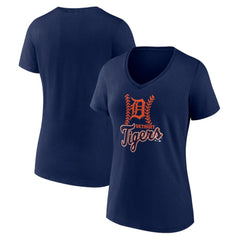 Detroit Tigers Women's Fastball V-Neck T-Shirt - Navy T-shirts