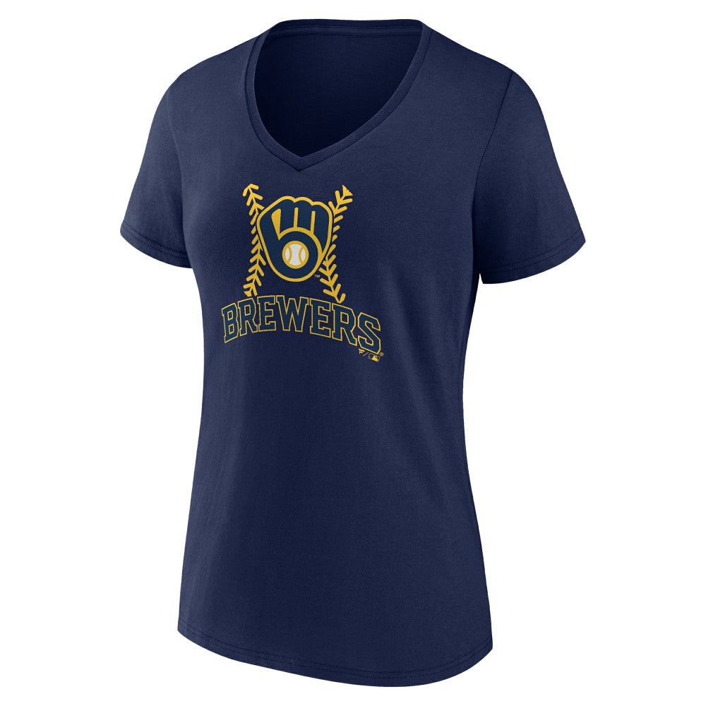 Milwaukee Brewers Women's Fastball V-Neck T-Shirt - Navy T-shirts