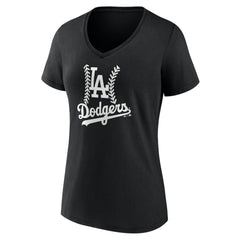 Los Angeles Dodgers Women's Fastball V-Neck T-Shirt - Black T-shirts