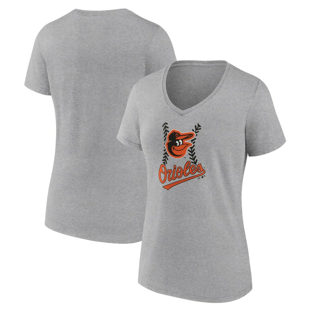 Baltimore Orioles Women's Fastball V-Neck T-Shirt - Gray T-shirts