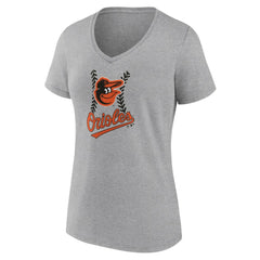 Baltimore Orioles Women's Fastball V-Neck T-Shirt - Gray T-shirts