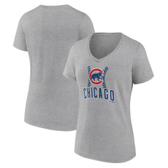 Chicago Cubs Women's Fastball V-Neck T-Shirt - Gray T-shirts