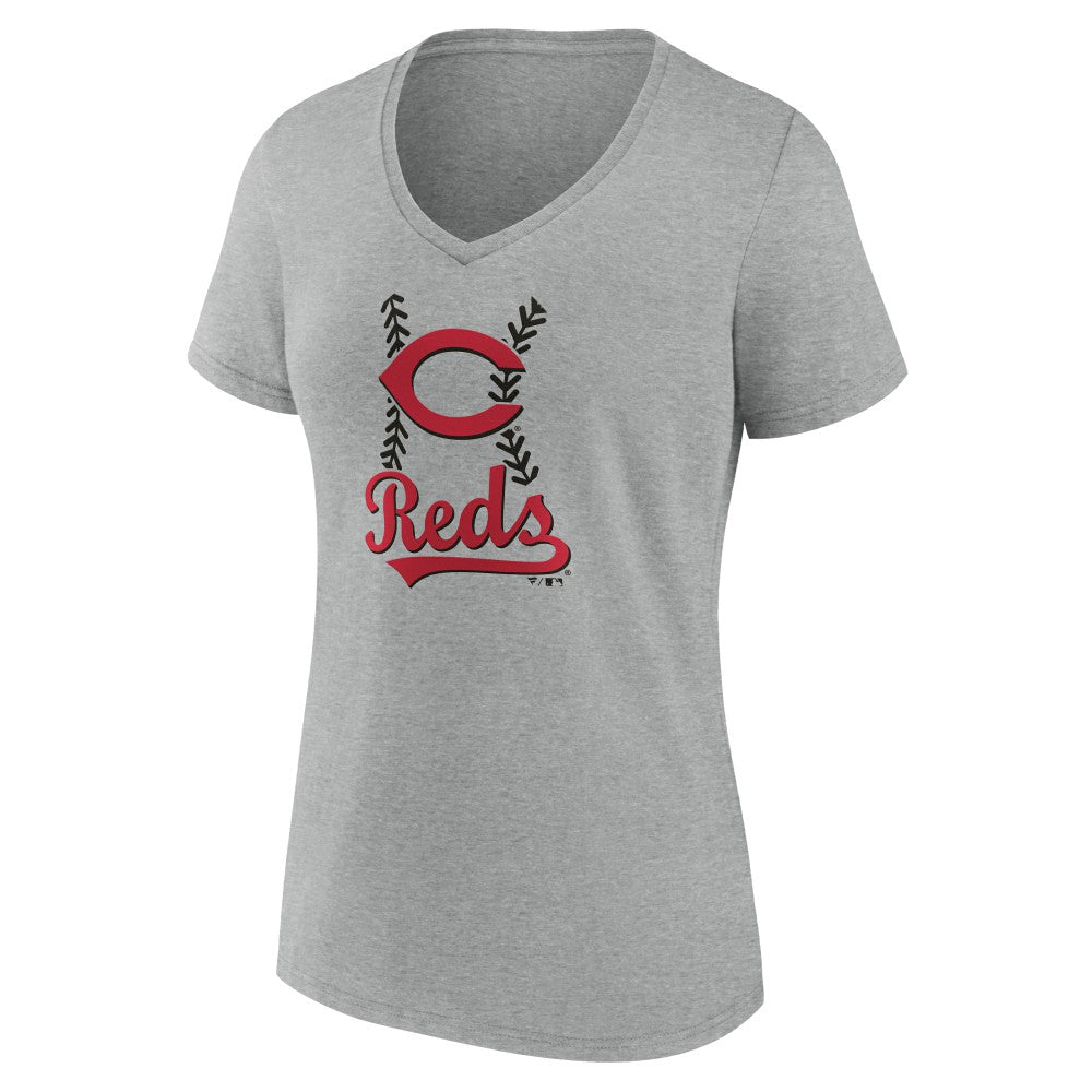 Cincinnati Reds Women's Fastball V-Neck T-Shirt - Gray T-shirts