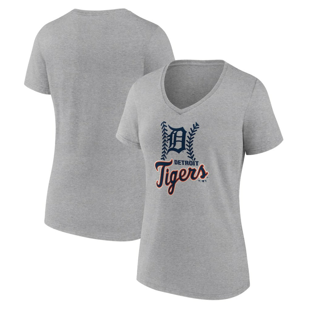 Detroit Tigers Women's Fastball V-Neck T-Shirt - Gray T-shirts